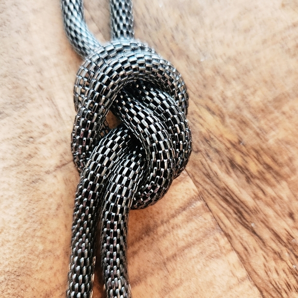 Gunmetal Grey Mesh Chain Knotted Long Statement Necklace Goth - Picture 3 of 10
